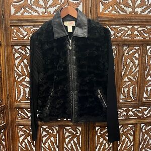 Lisa International Black Knit Leather Collar/Trim